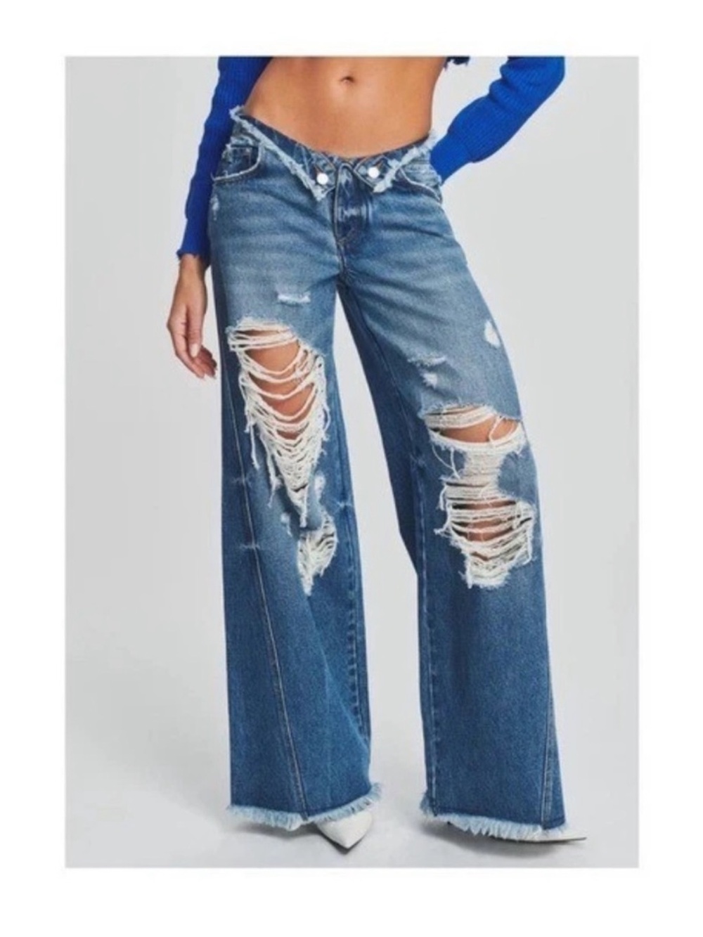New! SER.O.YA Ollie Low Rise Distressed Wide Leg Jeans Bayside Blue